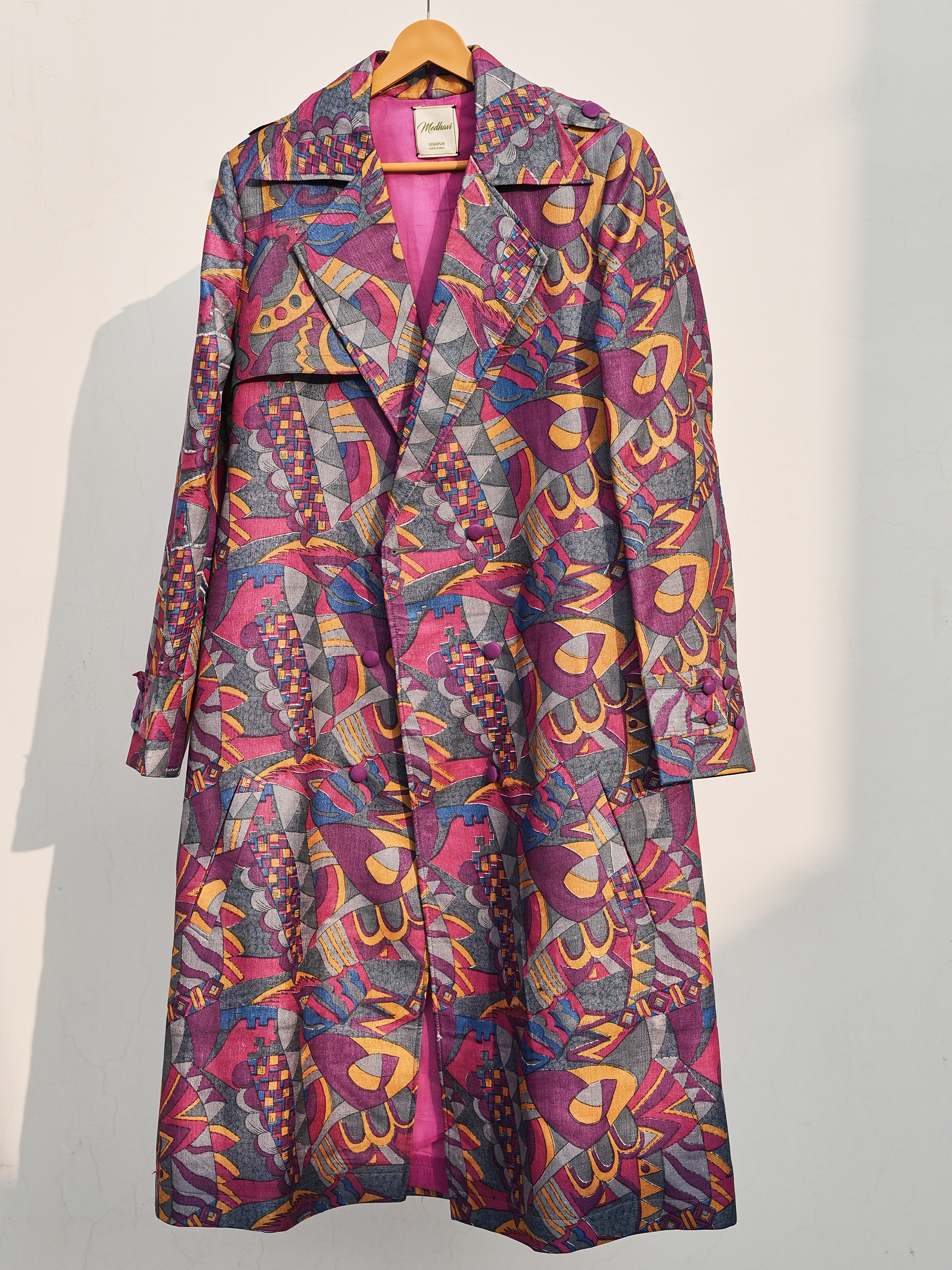 Printed Kosa Silk Up-cycled Trench Coat