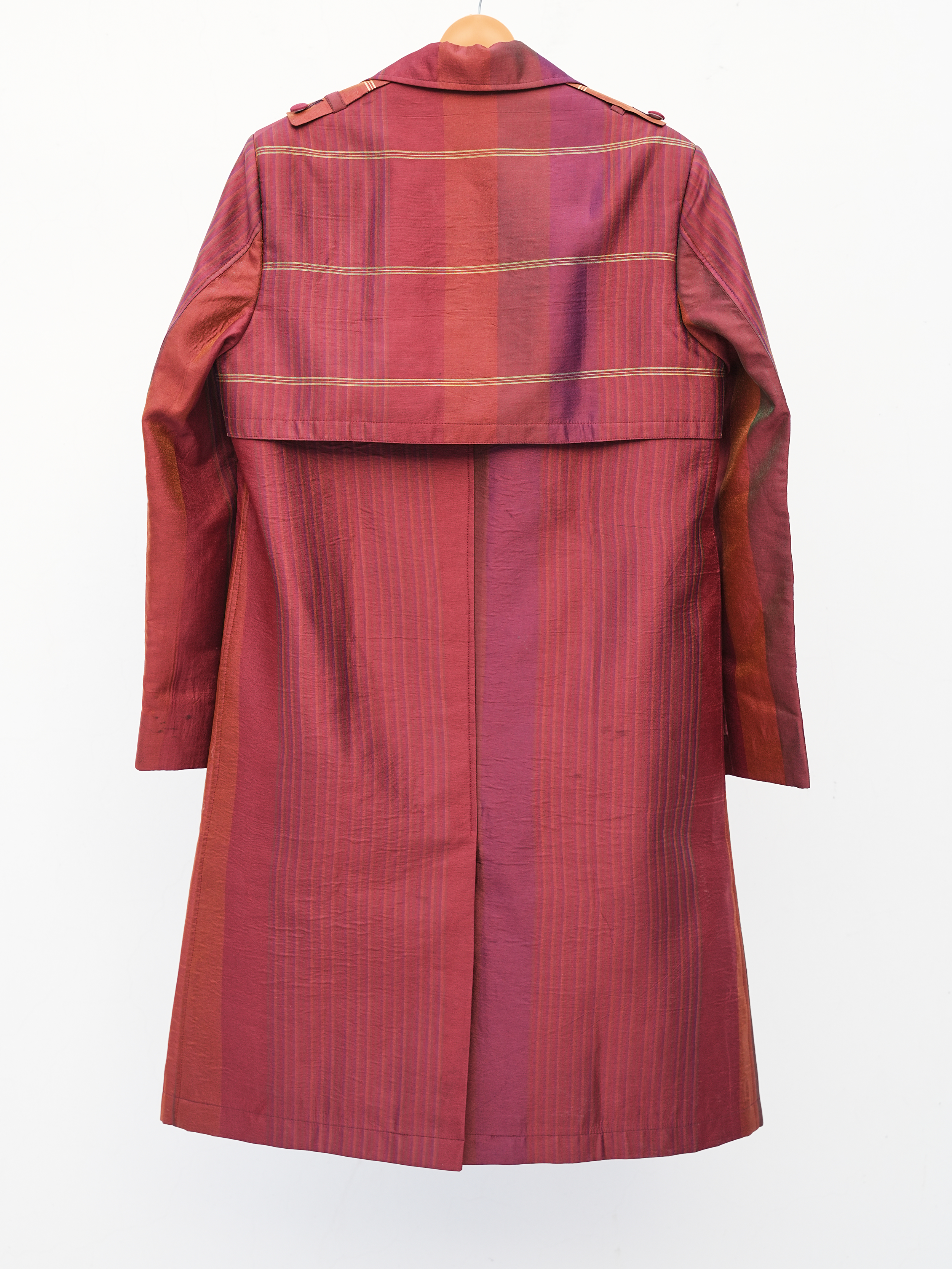 Red Striped Silk Trench Coat