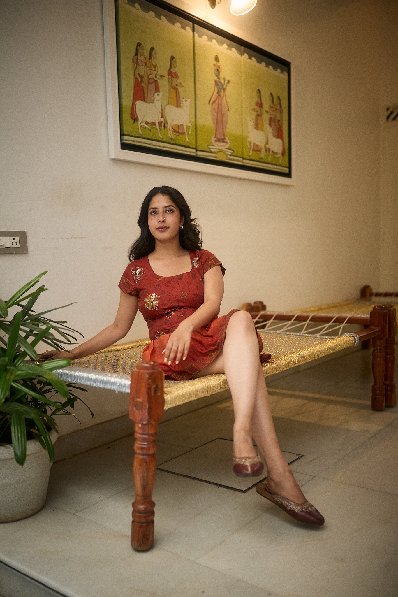 Red Kantha Dropwaist Dress