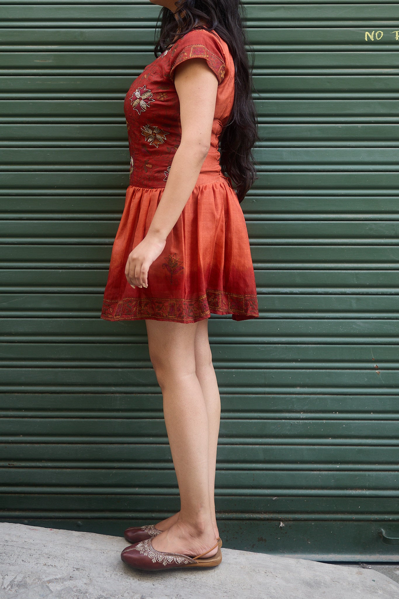 Red Kantha Dropwaist Dress