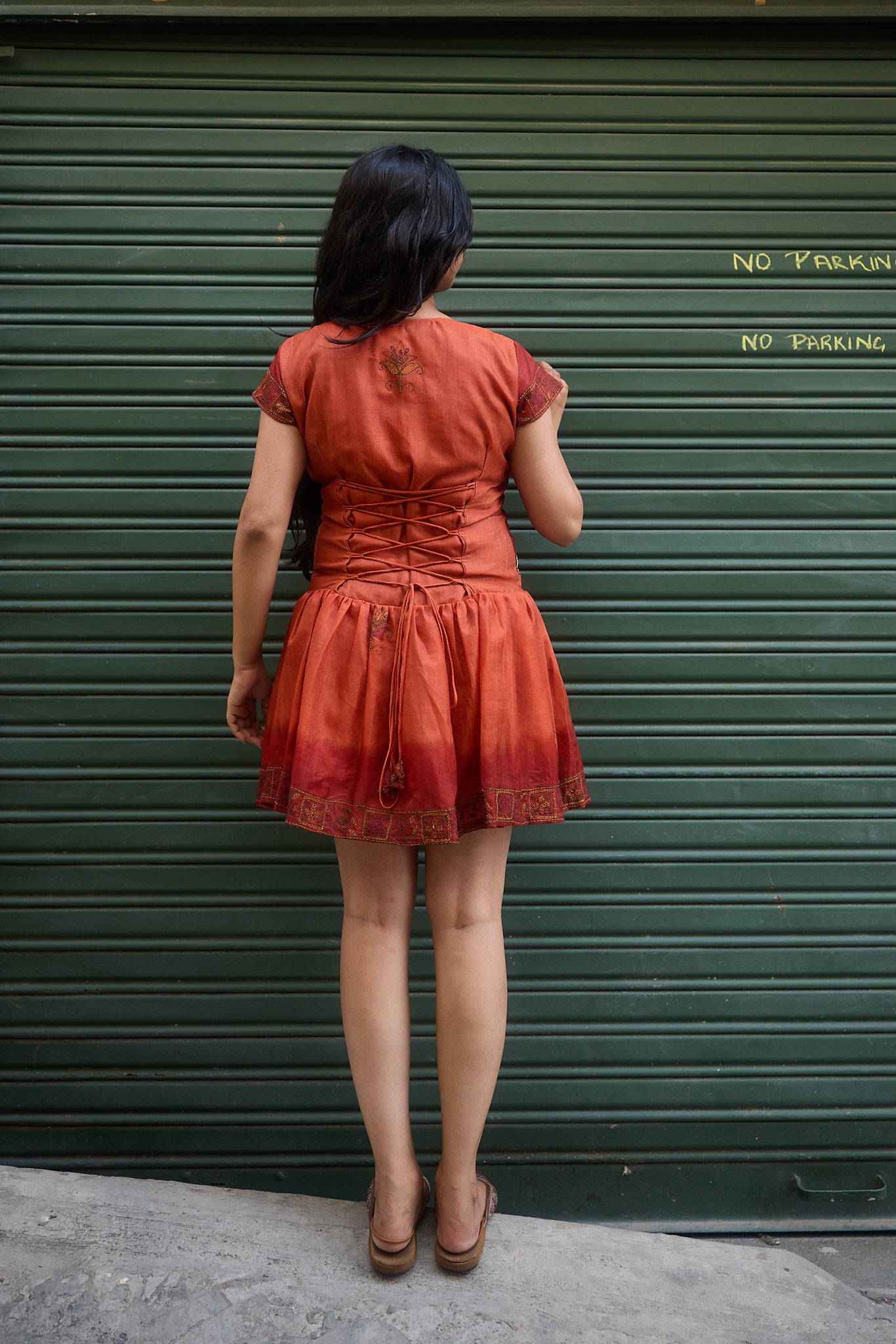 Red Kantha Dropwaist Dress