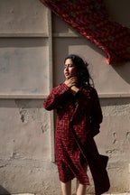 Red Gharcholi Up-Cycled Trench Coat