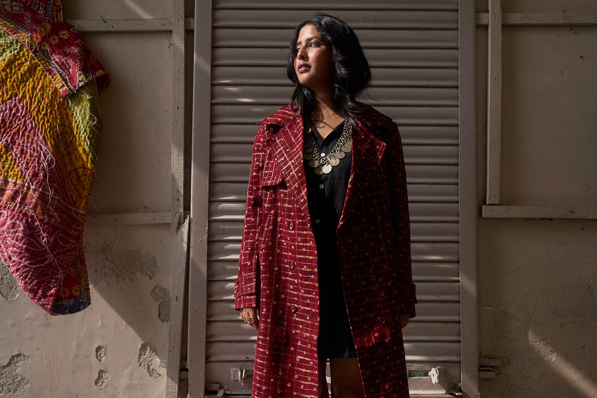 Red Gharcholi Up-Cycled Trench Coat