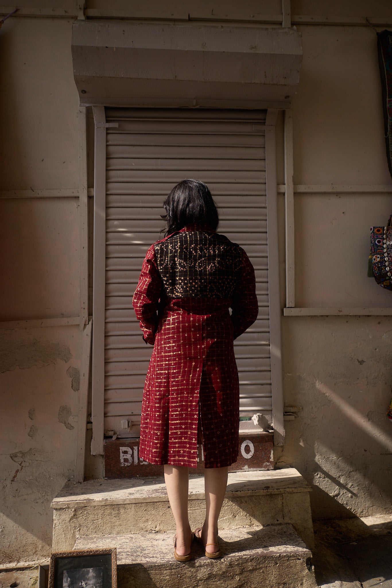 Red Gharcholi Up-Cycled Trench Coat
