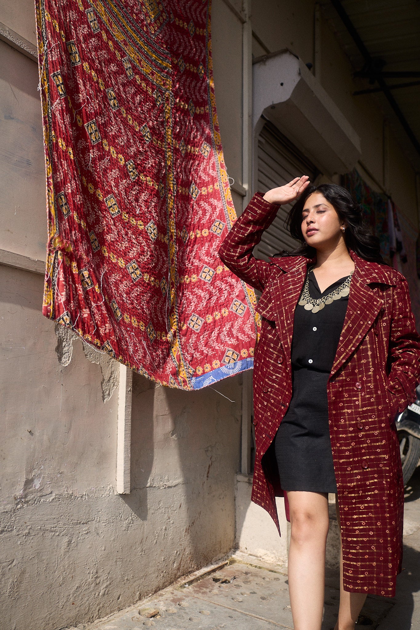 Red Gharcholi Up-Cycled Trench Coat