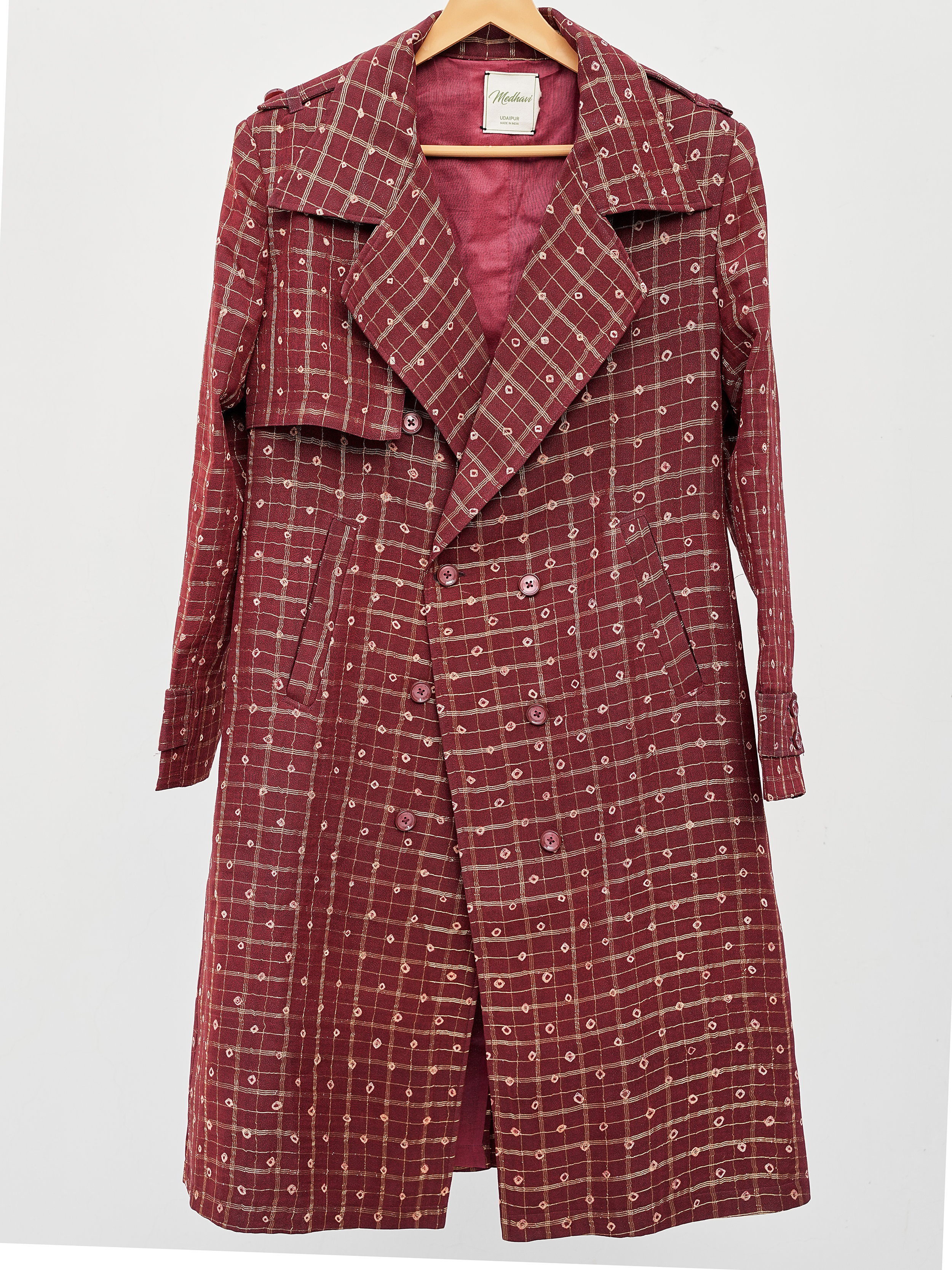 Red Gharcholi Up-Cycled Trench Coat