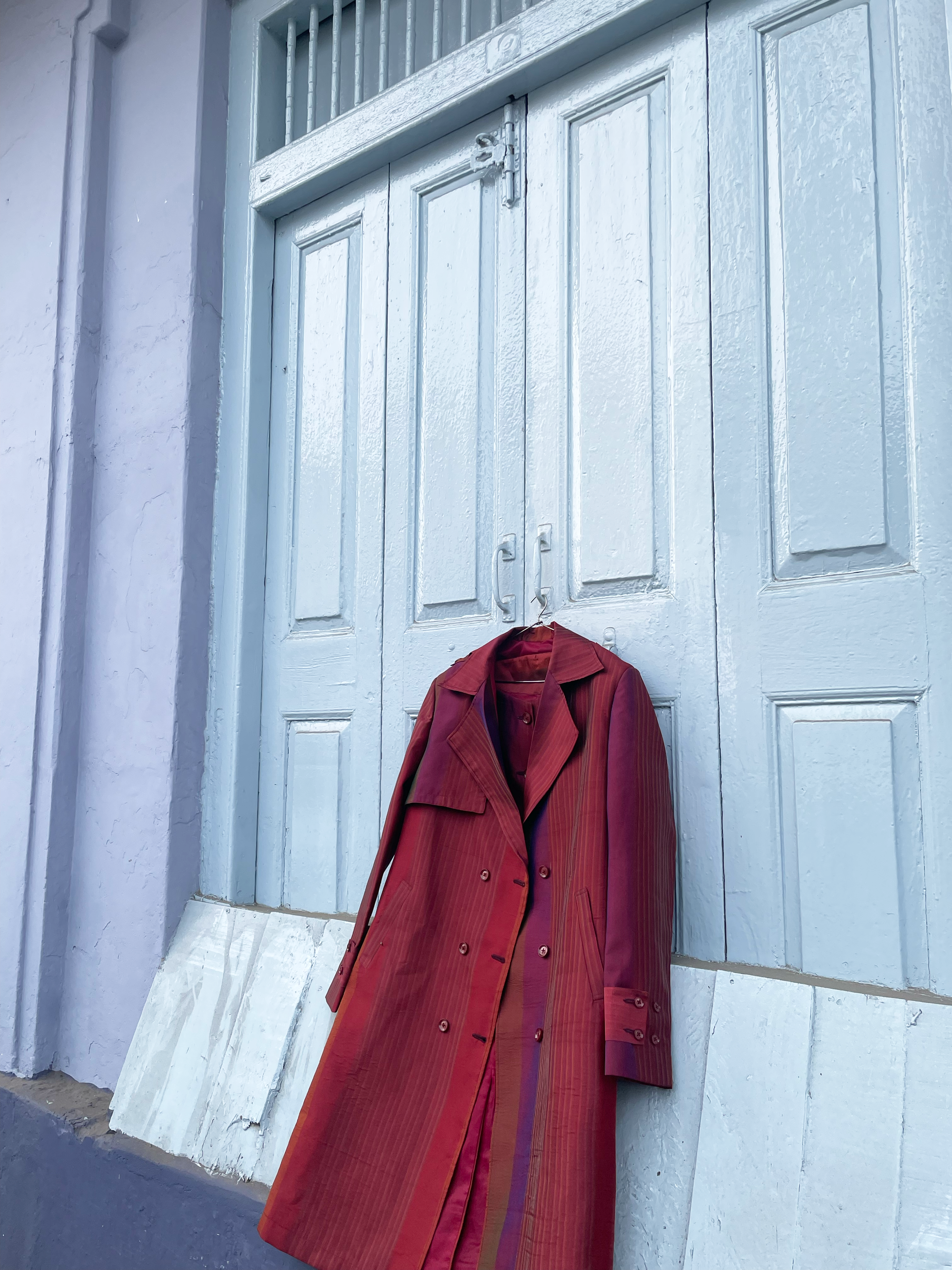 Red Striped Silk Trench Coat