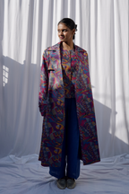 Printed Kosa Silk Up-cycled Trench Coat